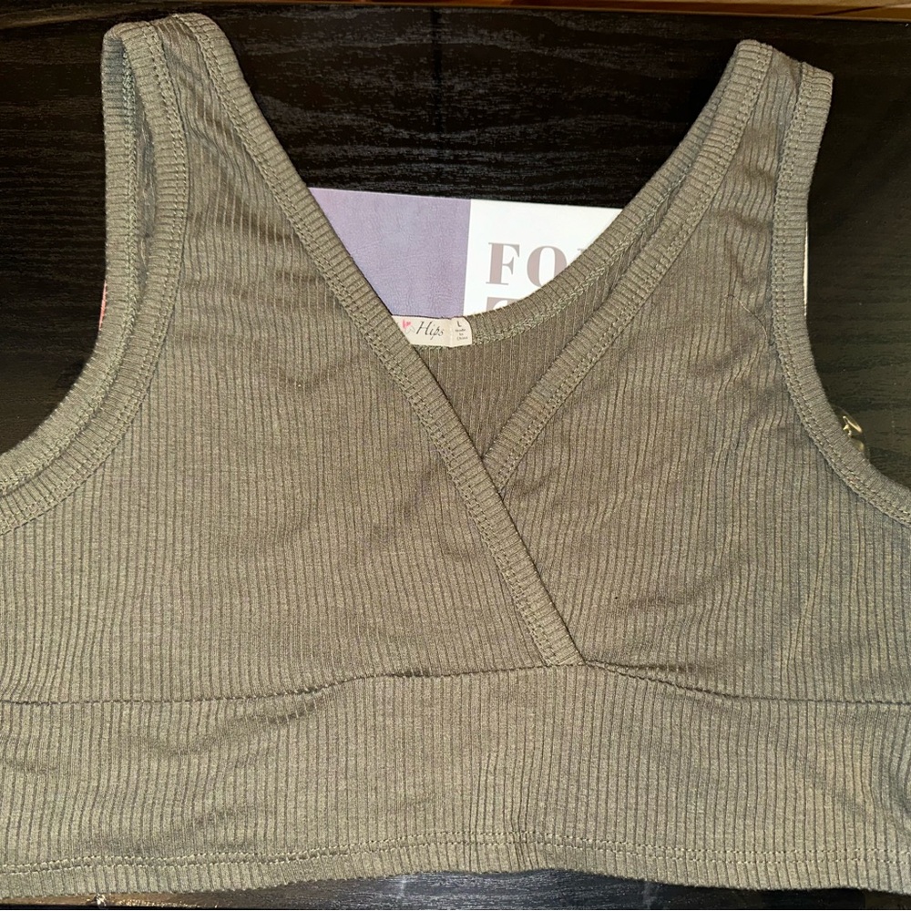 Ribbed Olive Green Crop Top